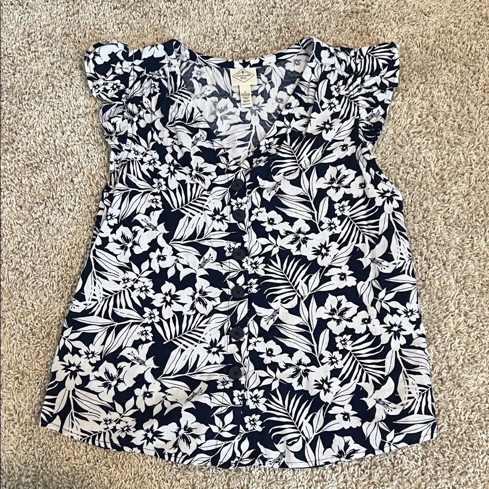 St. John's Bay Navy and White Floral Blouse